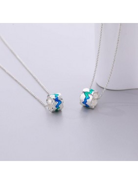 Anniversary Fading Blue Green Wave Irregular 925 Sterling Silver Promise Necklace