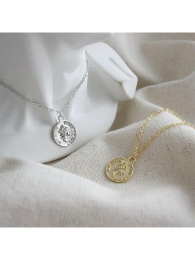 Fashion Portrait Letters Coin 925 Sterling Silver Necklace