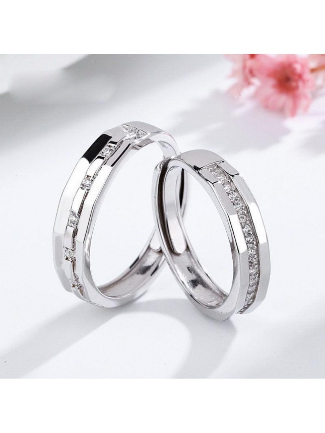 Wedding CZ Lines 925 Sterling Silver Adjustable Promise Ring