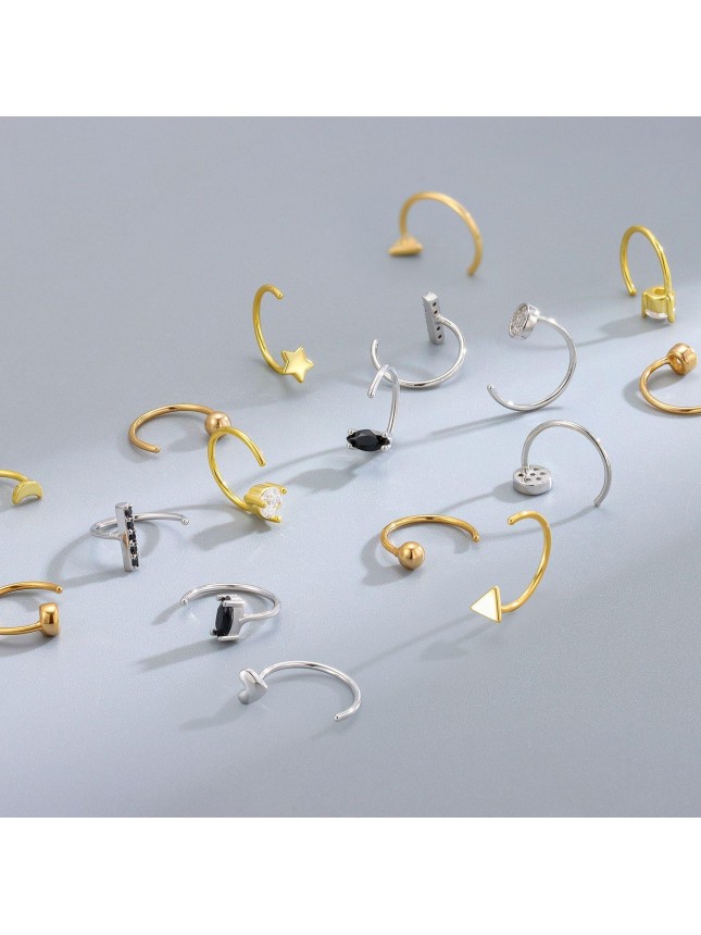 Mini Oval Round CZ Star Heart Rectangle 925 Sterling Silver Hoop Hook Earrings
