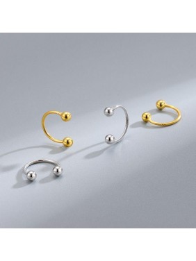 Fashion Dual Beads C Shape 925 Sterling Silver Stud Earrings