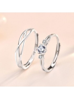 Gift CZ Hollow Love Twisted 925 Sterling Silver Adjustable Promise Ring