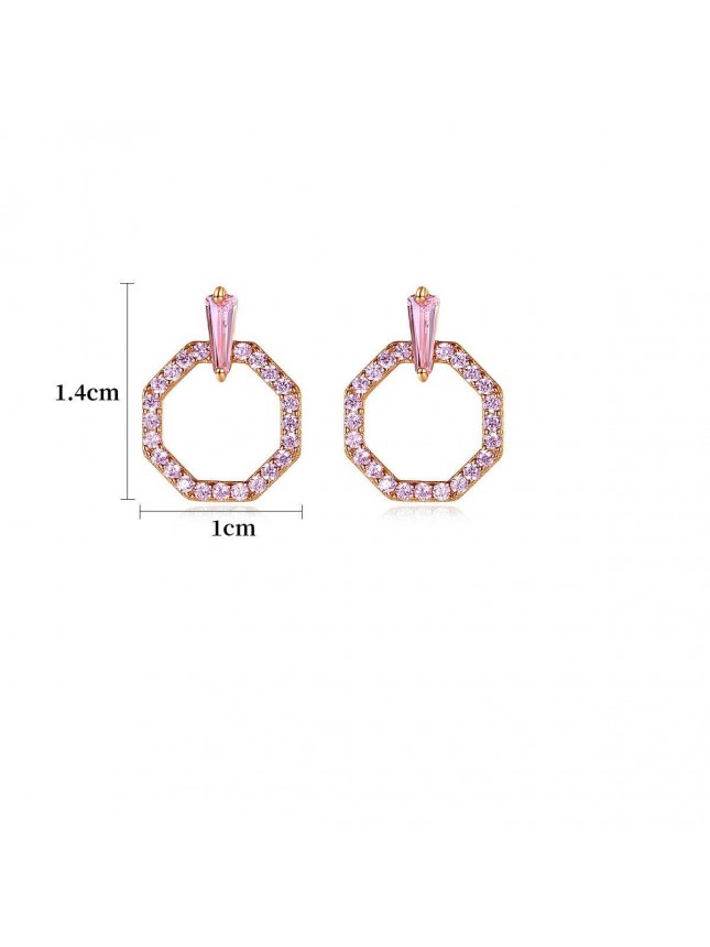 Elegant Pink CZ Geometry Circle 925 Sterling Silver Stud Earrings