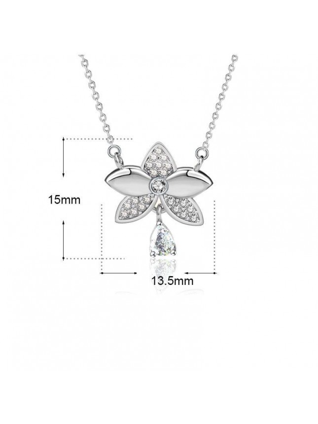 Beautiful CZ Moth Orchi Flower 925 Sterling Silver Necklace