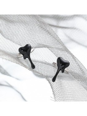 Black Fluid Heart Irregular 925 Sterling Silver Non-Pierced Earring(Single)