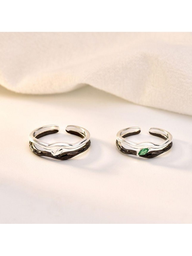 New Dead Wood Green CZ Leaf 925 Sterling Silver Adjustable Promise Ring