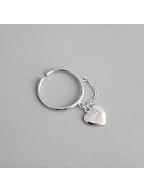 Women Simple Heart Chain 925 Sterling Silver Adjustable Ring