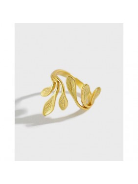 Fashion Olive Branch Leaves 925 Sterling Silver Adjustable Ring