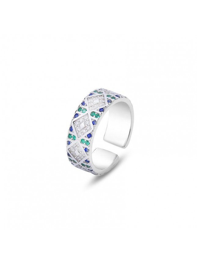 Hot Colorful Geometry CZ Lines 925 Sterling Silver Adjusatble Ring