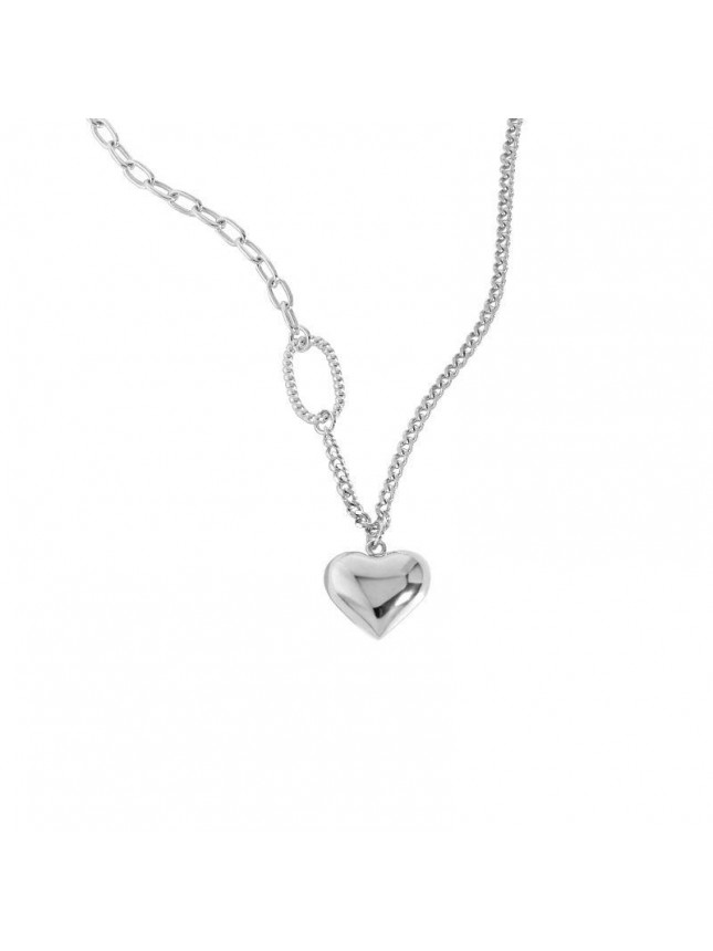 Asymmetry Curb Chain Heart 925 Sterling Silver Necklace