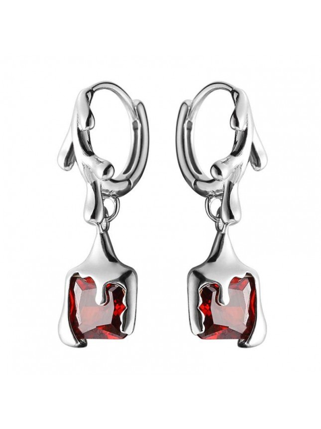 Geometry Red Radiant Lavas 925 Sterling Silver Hoop Dangling Earrings