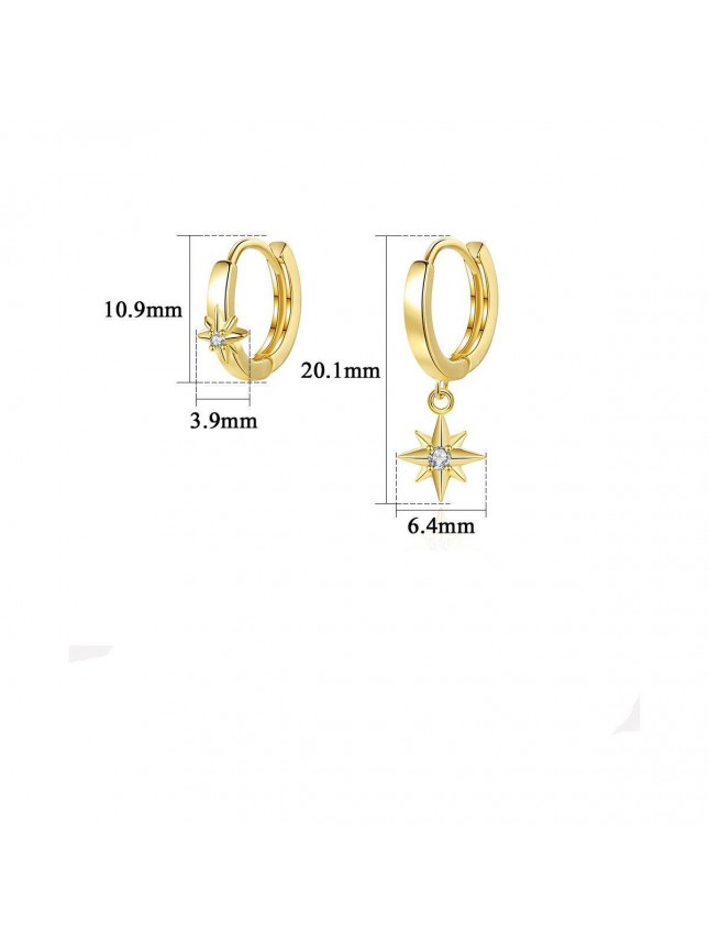 Asymmetry CZ Hexagram Star 925 Sterling Silver Hoop Earrings