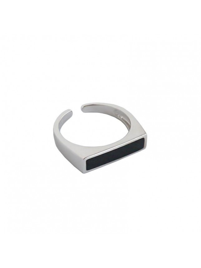 Geometry Black Rectangle 925 Sterling Silver Adjustable Ring