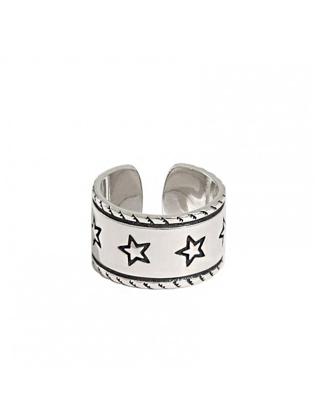 Vintage Star Pattern Twisted Border 925 Sterling Silver Adjustable Ring