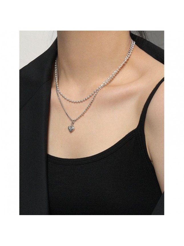 Vintage Asymmetry Chain Love Heart 925 Sterling Silver Necklace