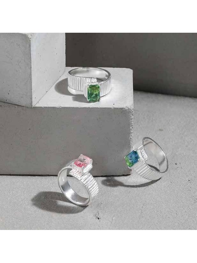 Fashion Fading Emerald Gear 925 Sterling Silver Adjustable Ring