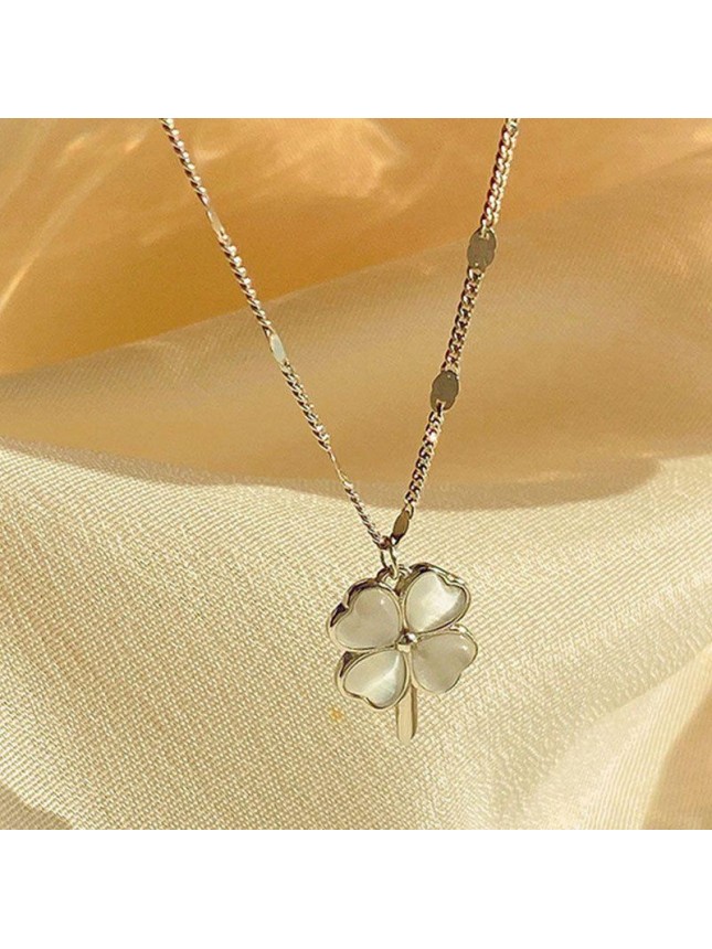 Anniversary Shell Four Leaf Clover 925 Sterling Silver Necklace