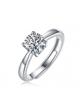 Simple Four Claw Moissanite CZ Micro Setting 925 Sterling Silver Adjustable Ring