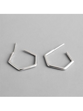 Geometry Hollow Hexagon 925 Sterling Silver Hoop Earrings