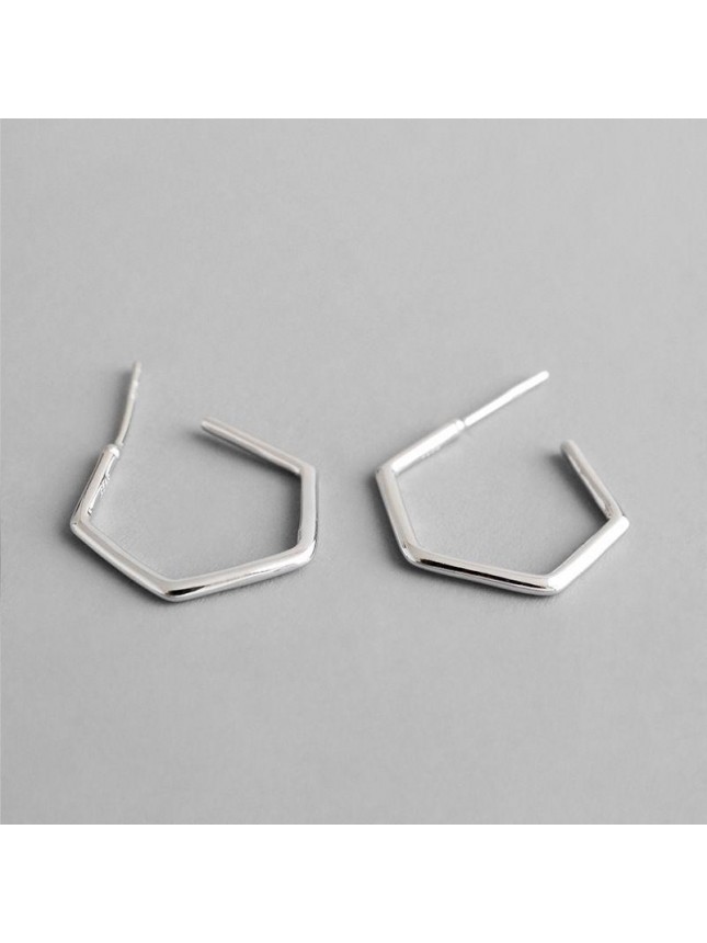 Geometry Hollow Hexagon 925 Sterling Silver Hoop Earrings