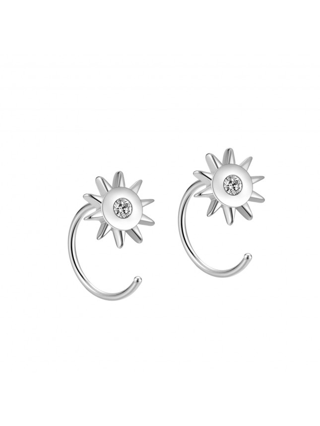 Women CZ Sun Sunshine Hook 925 Sterling Silver Stud Earrings
