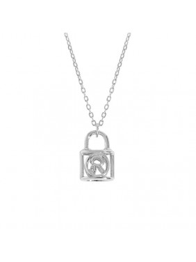 Party Hollow Letter R Lock 925 Sterling Silver Necklace