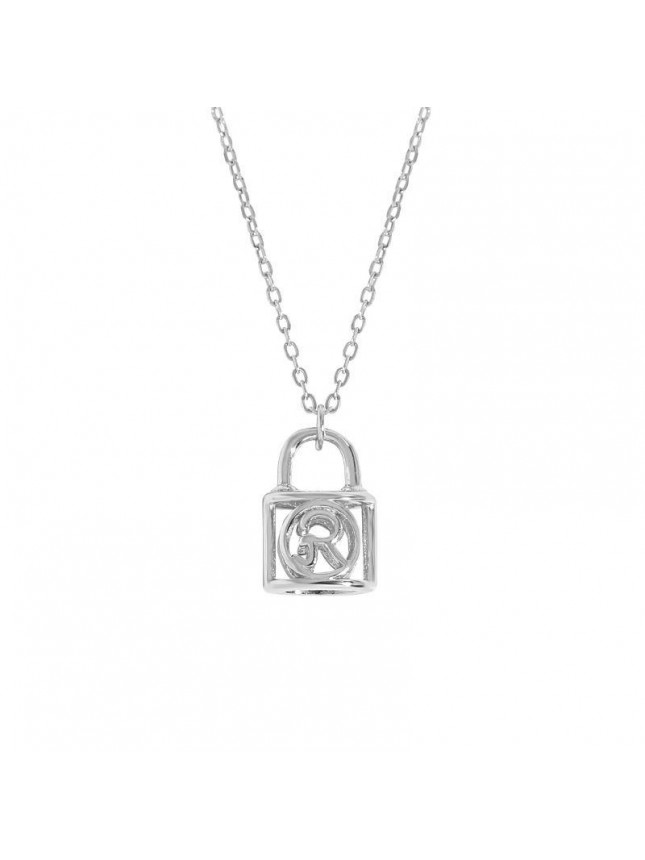 Party Hollow Letter R Lock 925 Sterling Silver Necklace