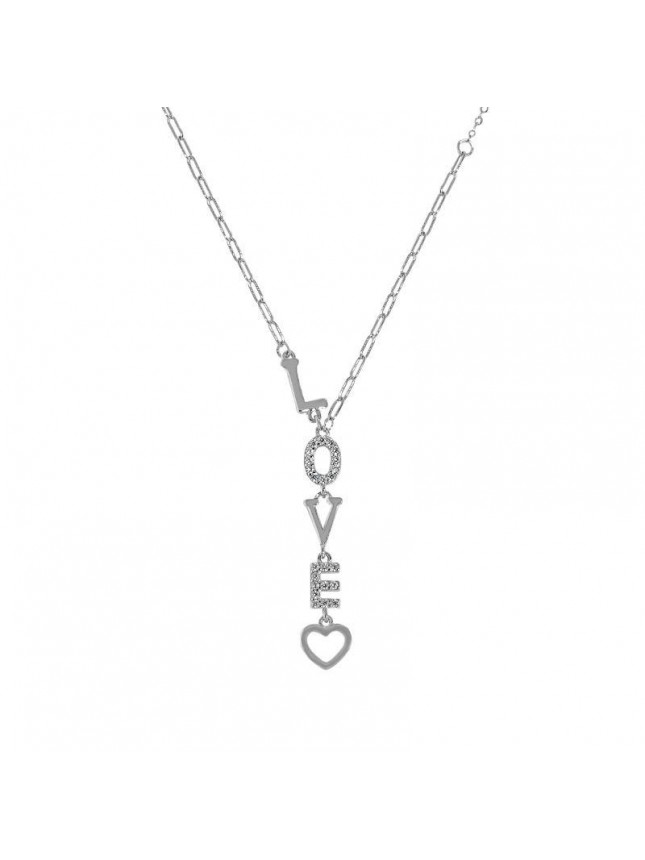 Honey Moon CZ LOVE Letters 925 Sterling Silver Necklace