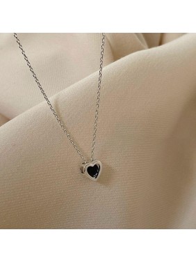 Lady Black Heart 925 Sterling Silver Necklace