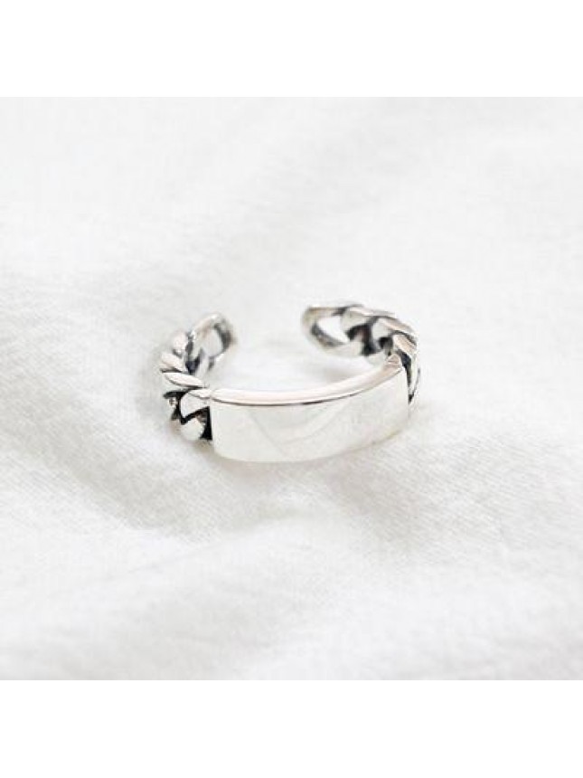 Geometry Rectanglle Curb Chain 925 Sterling Silver Adjustable Ring