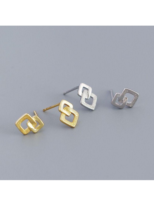 Geometry Double Hollow Square Cross 925 Sterling Silver Stud Earrings