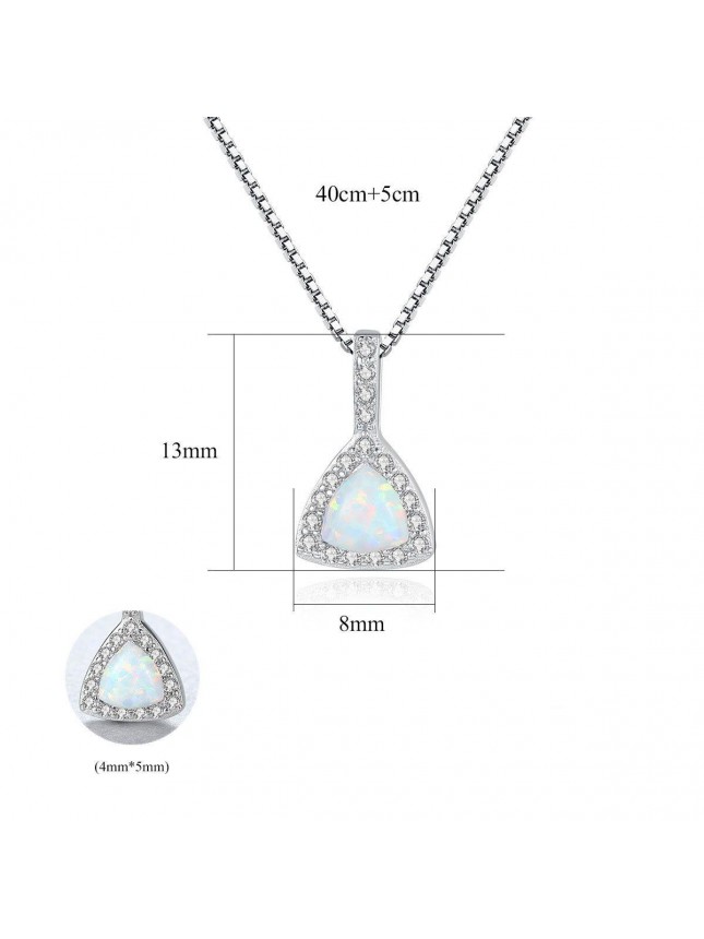 Simple Triangle CZ Created Opal 925 Sterling Silver Necklace
