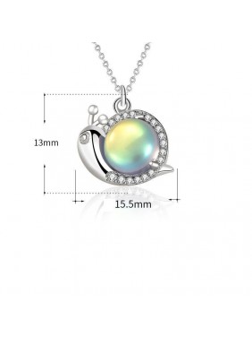 Cute Natural Moonstone Snail Animal CZ 925 Sterling Silver Necklace
