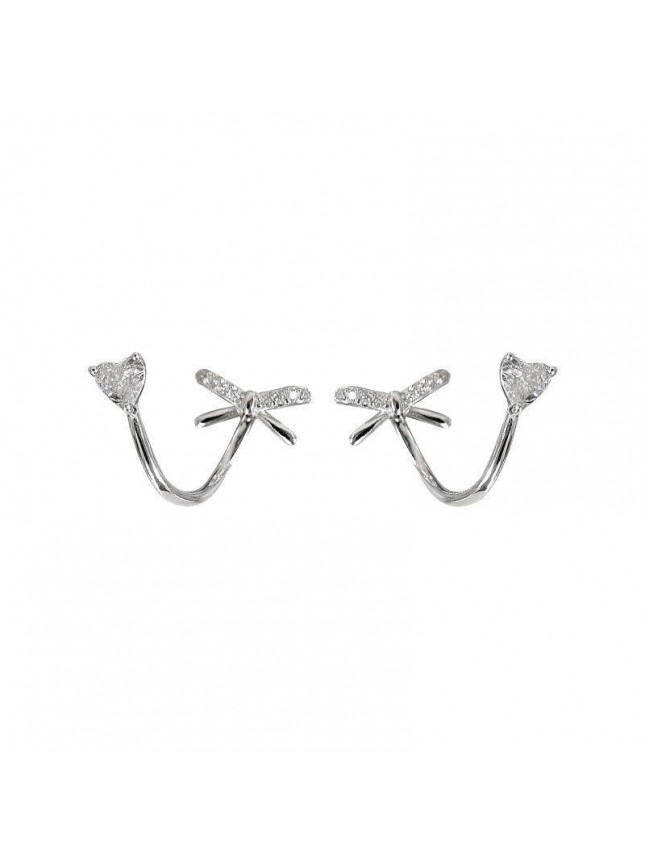 Sweet CZ Heart Bow-Knot 925 Sterling Silver Stud Climbing Earrings