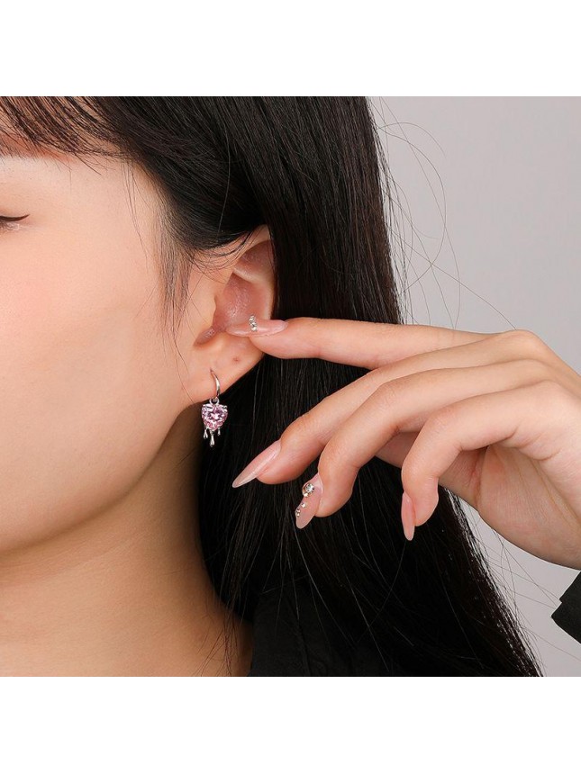 Women Dissolved Fading CZ Heart 925 Sterling Silver Stud Earrings