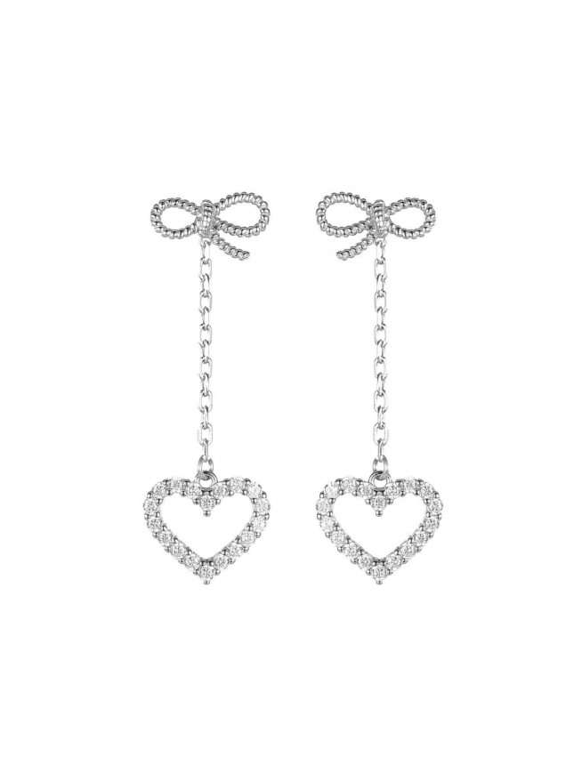 Sweet Hollow CZ Heart Bowknot 925 Sterling Silver Dangling Earrings