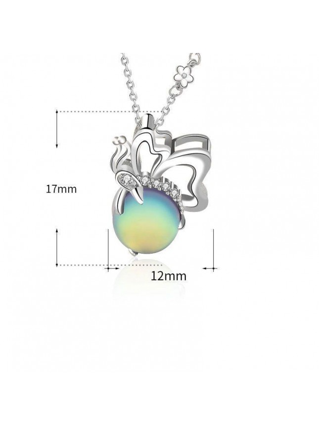 Cute Natural Moonstone CZ Flying Butterfly 925 Sterling Silver Necklace