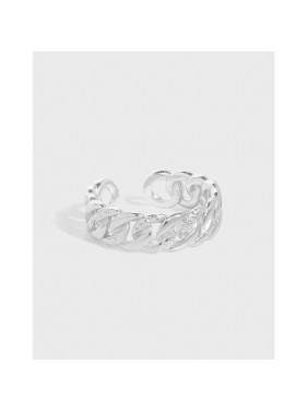 Fashion Hollow Curb Chain 925 Sterling Silver Adjustable Ring