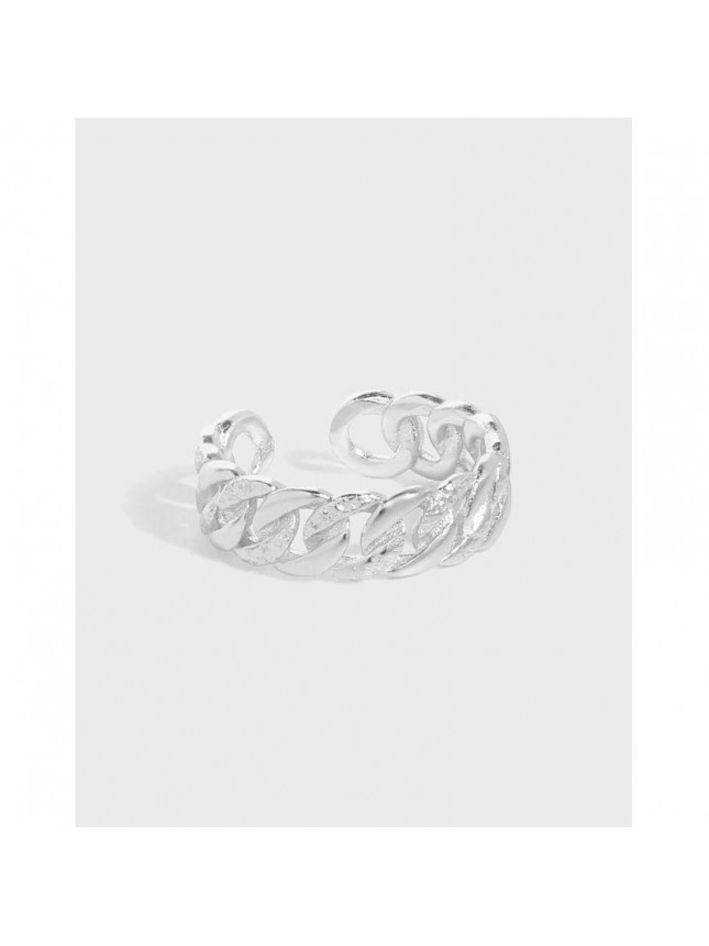 Fashion Hollow Curb Chain 925 Sterling Silver Adjustable Ring