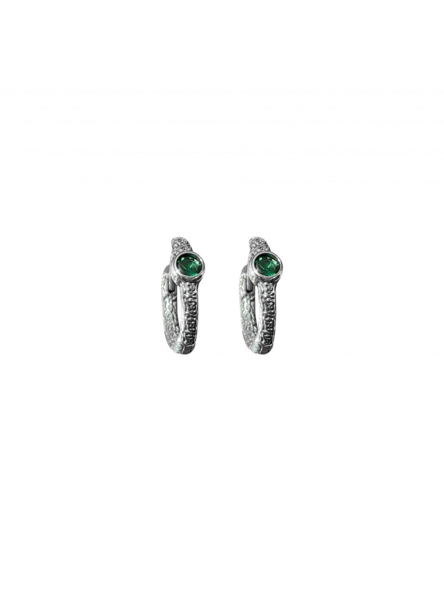 Party Round Green CZ Irregular 925 Sterling Silver Huggie Hoop Earrings