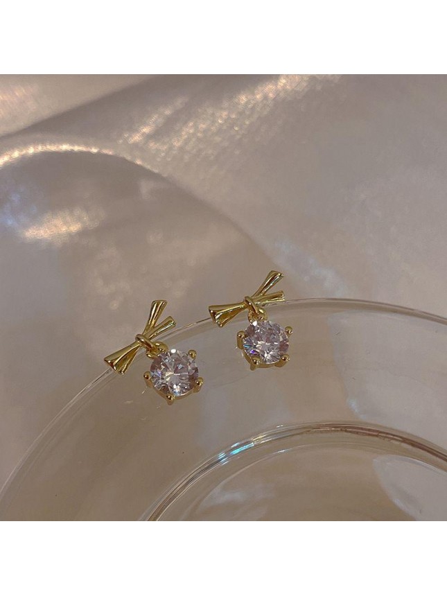 New Round CZ Bow-knot 925 Sterling Silver Stud Earrings