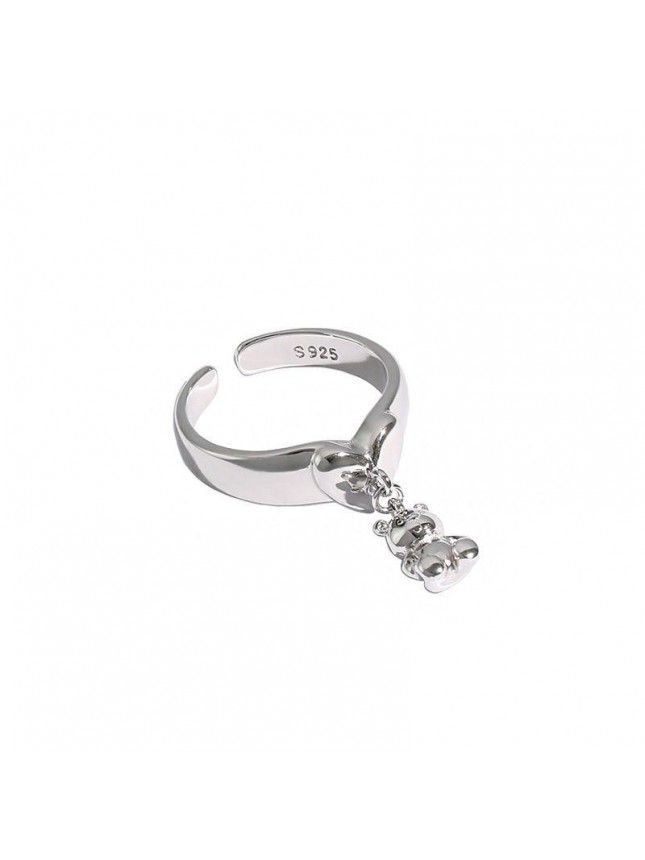 Cute Mini Bear Heart 925 Sterling Silver Adjustable Ring