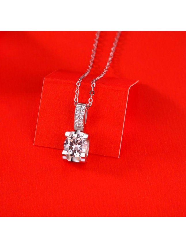 Simple Four Claw Moissanite CZ Geometry 925 Sterling Silver Necklace