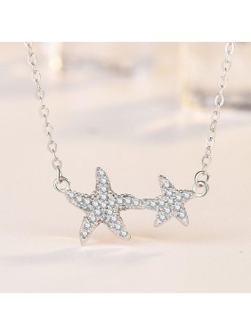 Office Mother Child CZ Stars 925 Sterling Silver Necklace