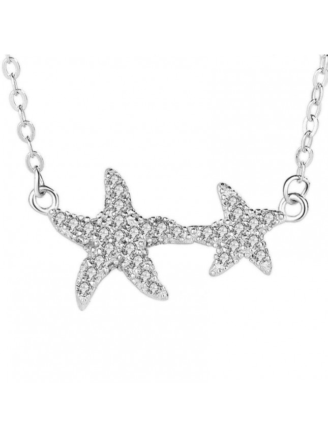 Office Mother Child CZ Stars 925 Sterling Silver Necklace
