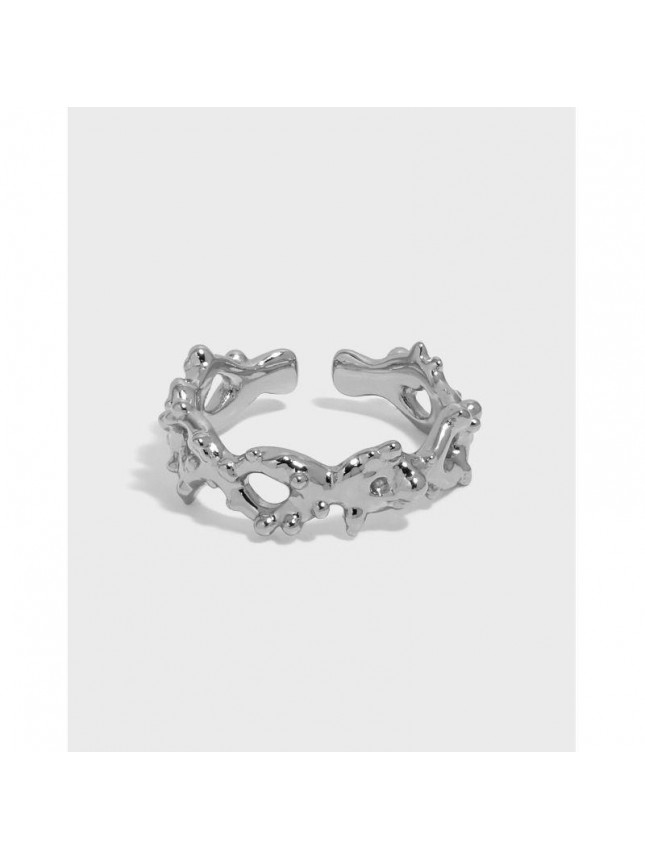 Fashion Hollow Rivet Chain 925 Sterling Silver Adjustable Ring