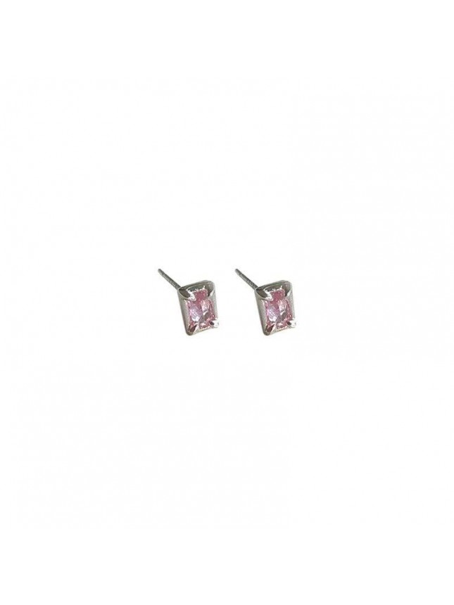 Geometry Pink Emerald CZ Cubic Suger 925 Sterling Silver Stud Earrings