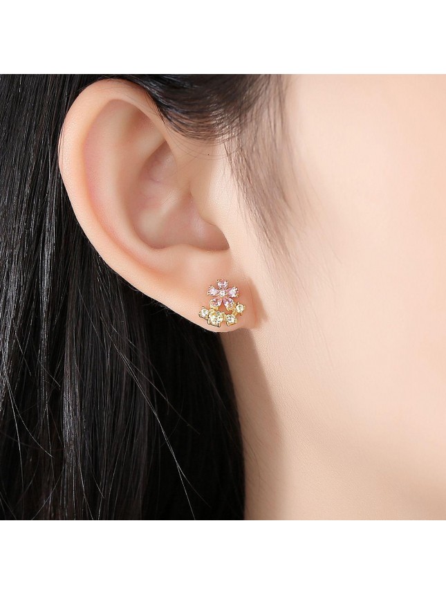 Beautiful Pink CZ FLowers 925 Sterling Silver Stud Earrings