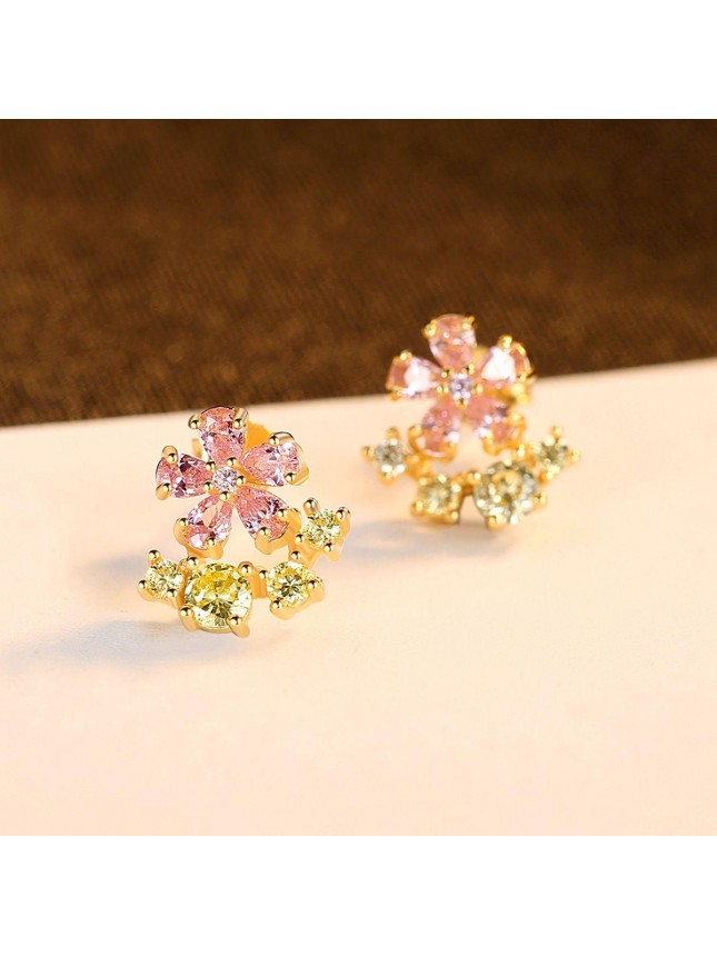 Beautiful Pink CZ FLowers 925 Sterling Silver Stud Earrings