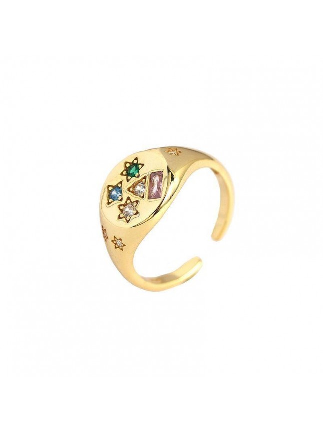 Geometry Colorful CZ Stars Rectangle 925 Sterling Silver Adjustable Ring